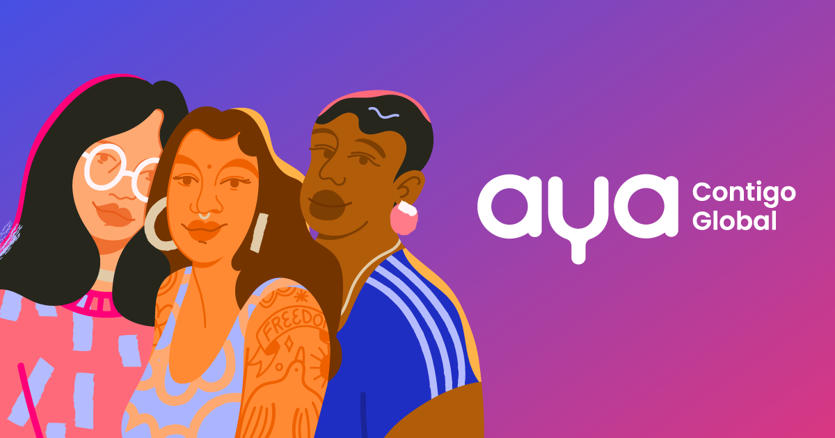 Aya Contigo Global. ilustracion de 3 personas