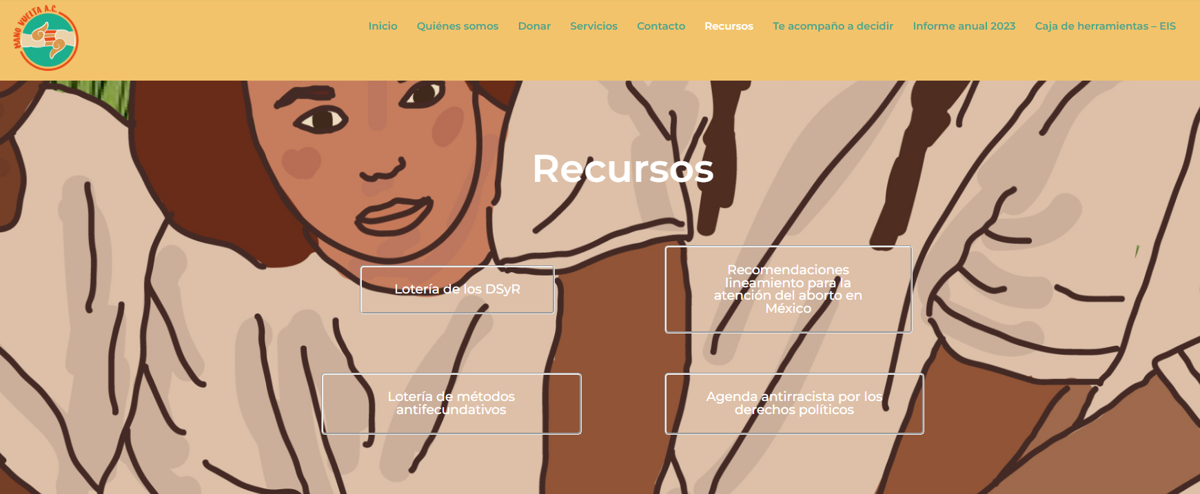 captura de pantalla de la sección Recursos del sitio web manovuelta.org